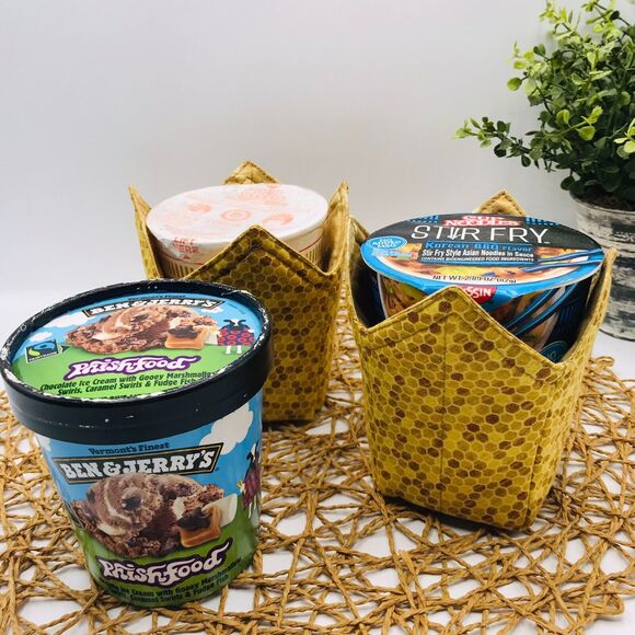 Microwave Bowl Cozy Reversible, Honeycomb Print 3 Piece Set, Bowl, Pint, Plate - Picture 8 of 8